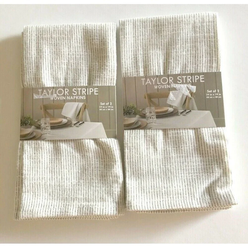 Taylor Stripe Napkins Woven Fabric White Gray Cotton Blend Summer 19x19 Set of 4